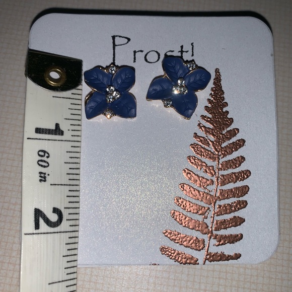 Flower Post Earrings Dark Blue Enamel & Rhinestone - Picture 2 of 3